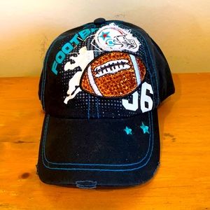 Shiny Glittery Football Themed Adjustable Hat NWT